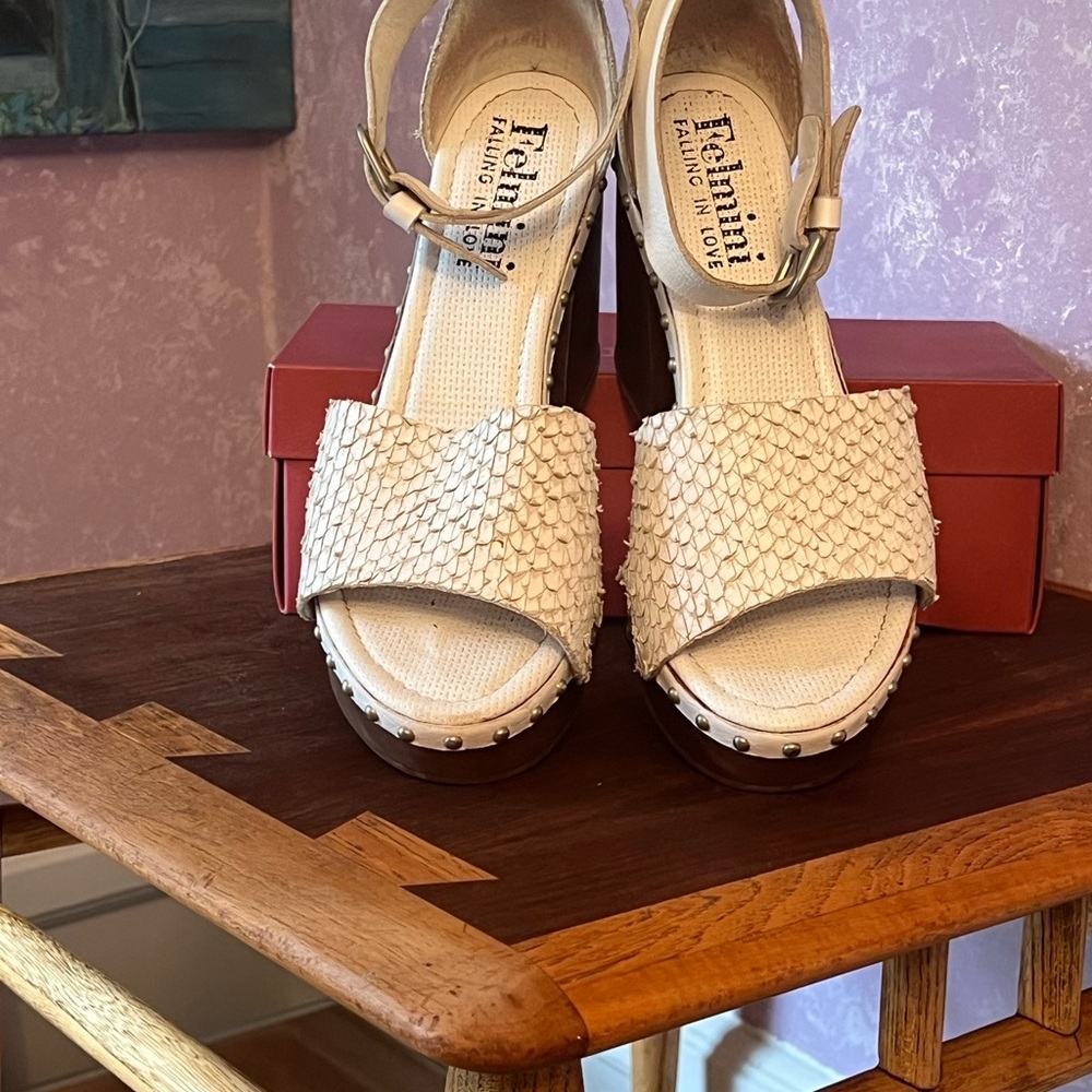 Felmini Python Leather Platform Clogs With Wooden… - image 3